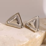 Silver color / 1 Pair Simple Series Style Triangular Shape Stainless Steel Silver Color Women's Stud Earrings Picture3